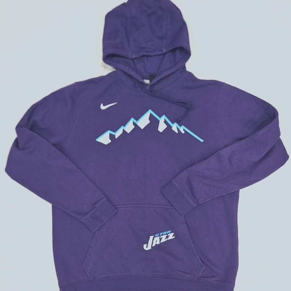 NIKE NBA UTAH JAZZ RETRO MOUNTAIN HOODIE PURPLE WHITE USED LARGE L
